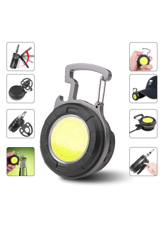 Mini Keychain Flashlight Type-c Charging Outdoor Camping Car Repair Multi-function Cob Work Light Portable Handheld Torch-Color:Round  - Image 1