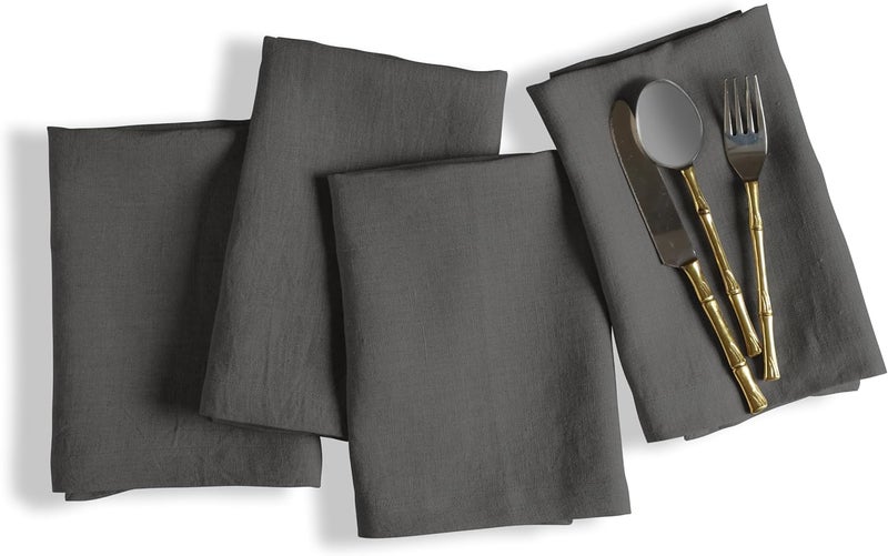 Native Fab Gray Linen Napkins  Set of 4100 Pure Belgian Linen  18x18 Inch  Soft Absorbent Washable Fabric  Reusable Table Napkins for Dinner Lunch Wedding Events Celebrations  Grey - Image 1