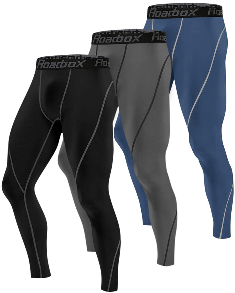 Roadbox 3 Pack Men's Compression Pants Base Layer Outdoor Basketball Base Layer Yoga Running Cycling Tights Leggings - Image 1