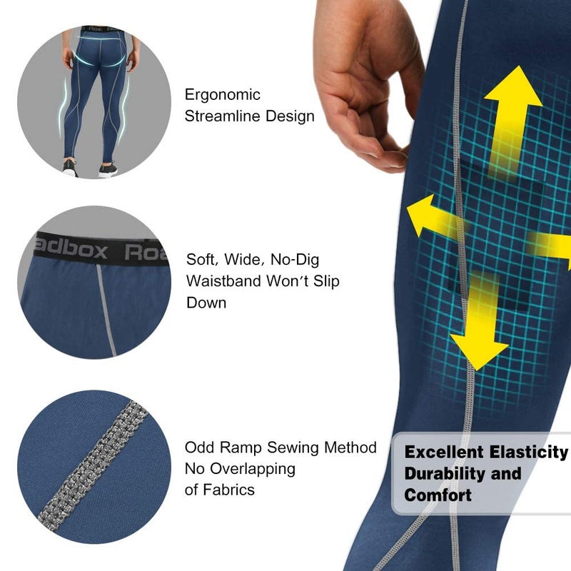 Roadbox 3 Pack Men's Compression Pants Base Layer Outdoor Basketball Base Layer Yoga Running Cycling Tights Leggings - Image 4