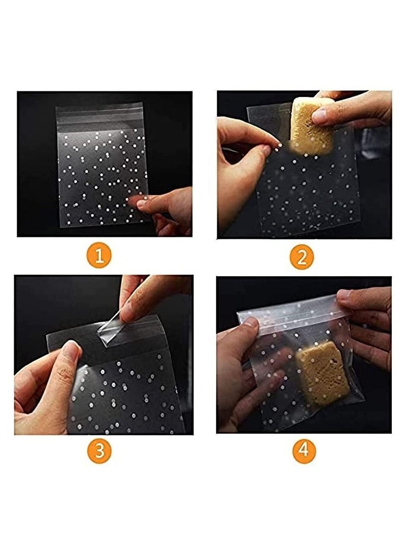 Excefore 4”x4”Self Adhesive Candy Bag 400 PCS Cellophane Cookie Bags Self-adhesive Sealing Cellophane Bags White Polka Dot Clear Bags OPP Plastic Party Bag for Bakery, Candy, Soap, Cookie  - Image 4