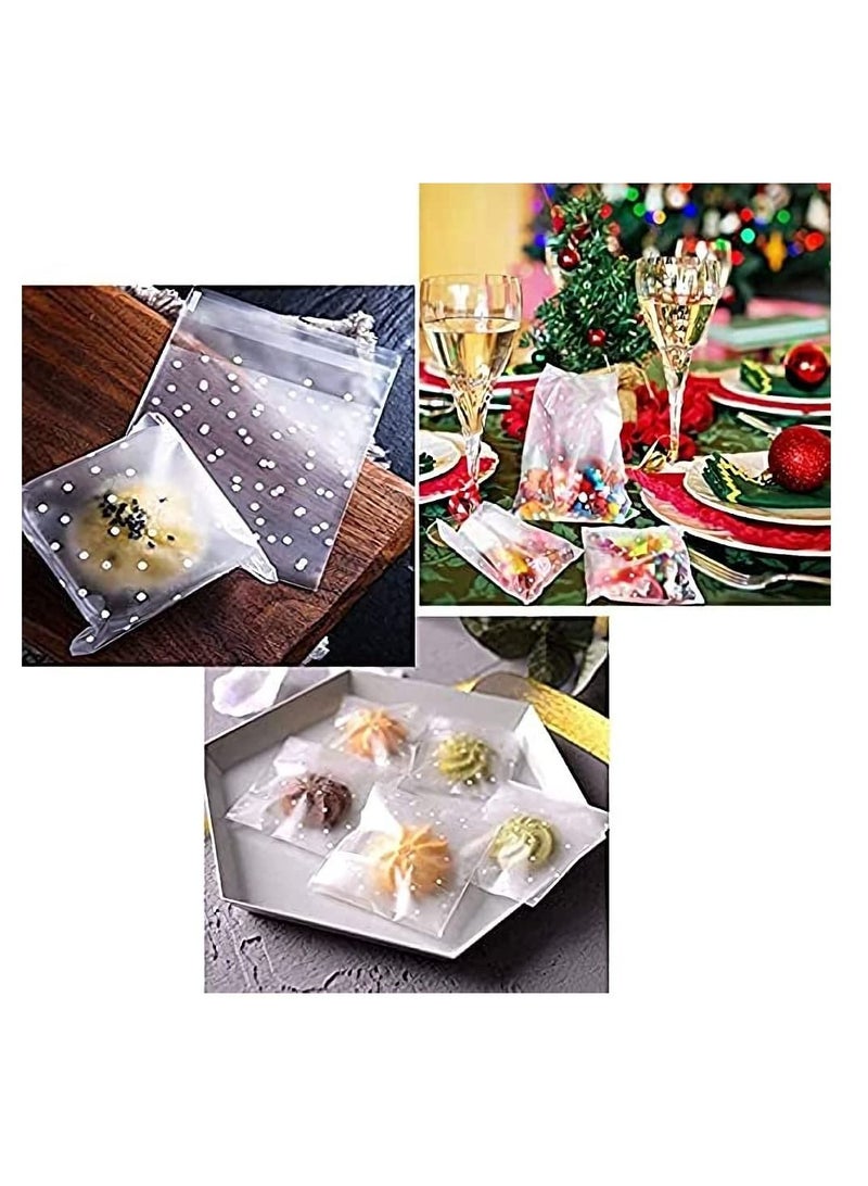 Excefore 4”x4”Self Adhesive Candy Bag 400 PCS Cellophane Cookie Bags Self-adhesive Sealing Cellophane Bags White Polka Dot Clear Bags OPP Plastic Party Bag for Bakery, Candy, Soap, Cookie  - Image 5