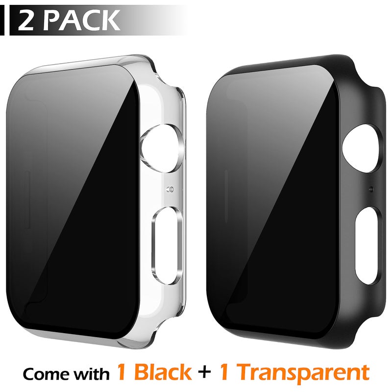 Misxi 2 Pack Protective Privacy PC HD Case for Apple Watch SE 3 (2025) SE 2 SE Series 6 Series 5 Series 4 40mm, Thin Cover with Anti-Spy Tempered Glass Screen Protector for iWatch, 1 Black + 1 Transparent - Image 2