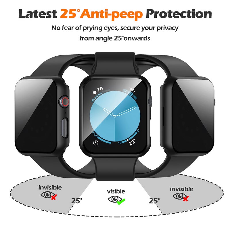 Misxi 2 Pack Protective Privacy PC HD Case for Apple Watch SE 3 (2025) SE 2 SE Series 6 Series 5 Series 4 40mm, Thin Cover with Anti-Spy Tempered Glass Screen Protector for iWatch, 1 Black + 1 Transparent - Image 3