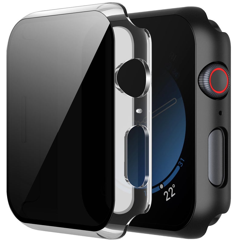 Misxi 2 Pack Protective Privacy PC HD Case for Apple Watch SE 3 (2025) SE 2 SE Series 6 Series 5 Series 4 40mm, Thin Cover with Anti-Spy Tempered Glass Screen Protector for iWatch, 1 Black + 1 Transparent - Image 1