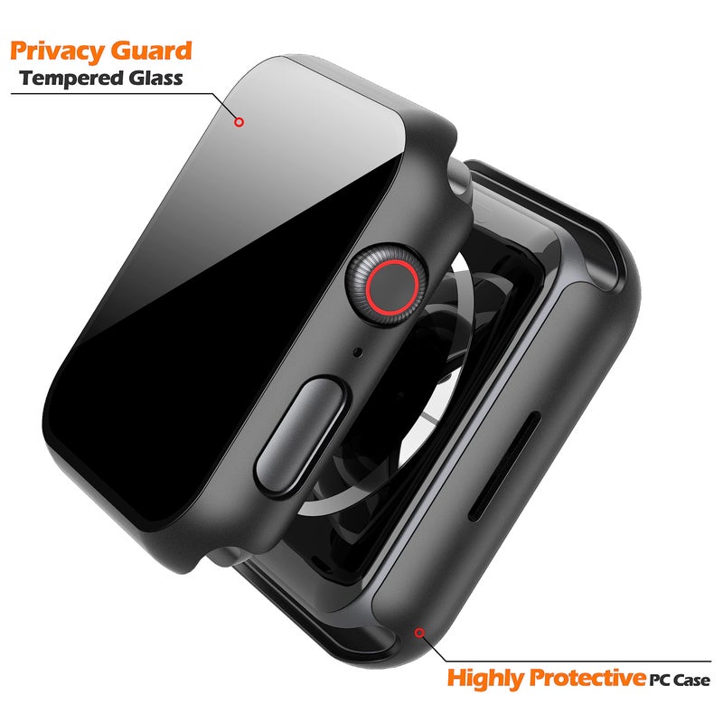 Misxi 2 Pack Protective Privacy PC HD Case for Apple Watch SE 3 (2025) SE 2 SE Series 6 Series 5 Series 4 40mm, Thin Cover with Anti-Spy Tempered Glass Screen Protector for iWatch, 1 Black + 1 Transparent - Image 5