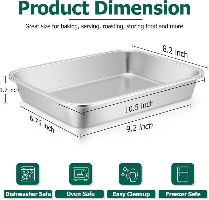 TeamFar Lasagna Pan, 10.6 x 8.3 x 1.7inch Stainless Steel Rectangular Cake Brownie Pan Casserole Baking Dish, Compact for Toaster Oven, Non Toxic & Healthy, Brushed Finish & Easy Clean-Dishwasher Safe - Image 2