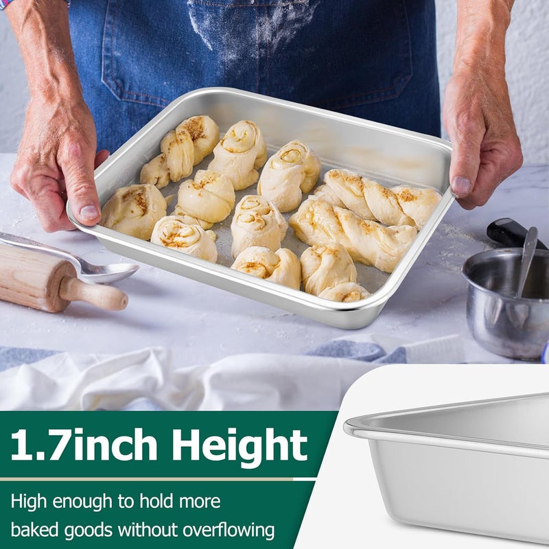 TeamFar Lasagna Pan, 10.6 x 8.3 x 1.7inch Stainless Steel Rectangular Cake Brownie Pan Casserole Baking Dish, Compact for Toaster Oven, Non Toxic & Healthy, Brushed Finish & Easy Clean-Dishwasher Safe - Image 5