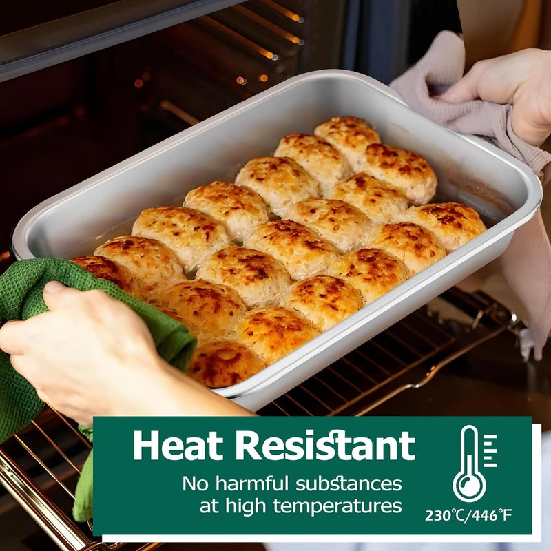 TeamFar Lasagna Pan, 10.6 x 8.3 x 1.7inch Stainless Steel Rectangular Cake Brownie Pan Casserole Baking Dish, Compact for Toaster Oven, Non Toxic & Healthy, Brushed Finish & Easy Clean-Dishwasher Safe - Image 4