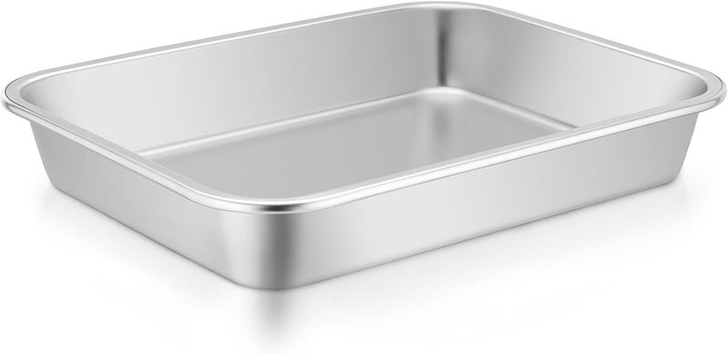 TeamFar Lasagna Pan, 10.6 x 8.3 x 1.7inch Stainless Steel Rectangular Cake Brownie Pan Casserole Baking Dish, Compact for Toaster Oven, Non Toxic & Healthy, Brushed Finish & Easy Clean-Dishwasher Safe - Image 1