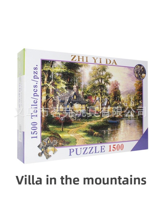 Adult 1500 Pieces Puzzle Thickened Paper Oil Painting Landscape Puzzle Super Hard To Burn Brain Game Educational Toys Living Room Hanging Picture-Color:8806 Yamanaka Villa - Image 1