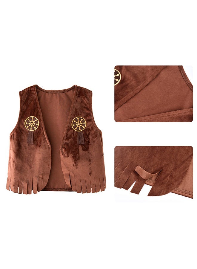 HALAMODO 4 Pcs Kids Cowboy Costume Dress Up Outfit for Girls Cowboy Chaps and Vest Set Hat with Scarf for Girls Birthday Kids Role Play Party Cosplay - Image 3