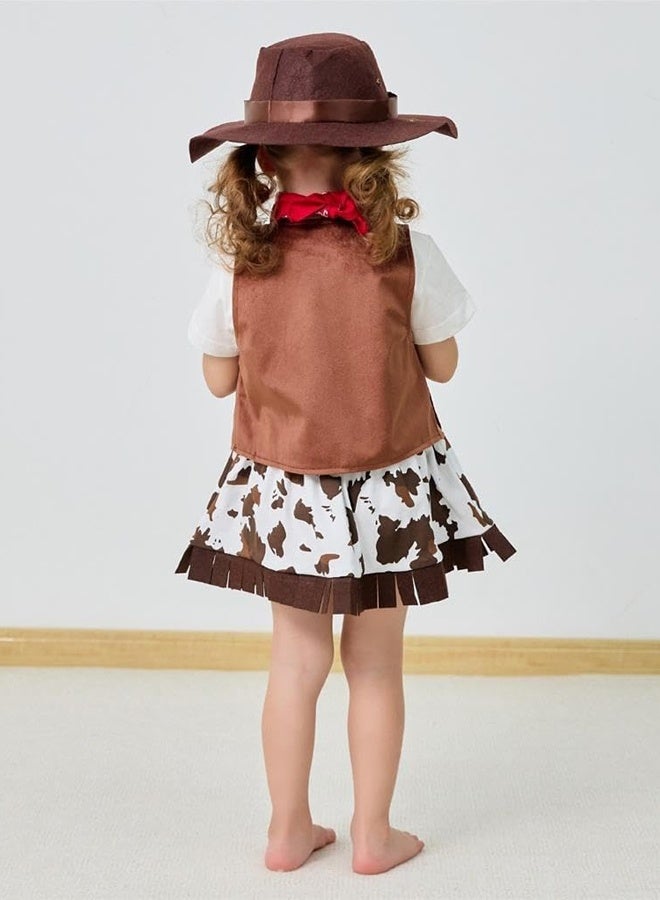 HALAMODO 4 Pcs Kids Cowboy Costume Dress Up Outfit for Girls Cowboy Chaps and Vest Set Hat with Scarf for Girls Birthday Kids Role Play Party Cosplay - Image 5