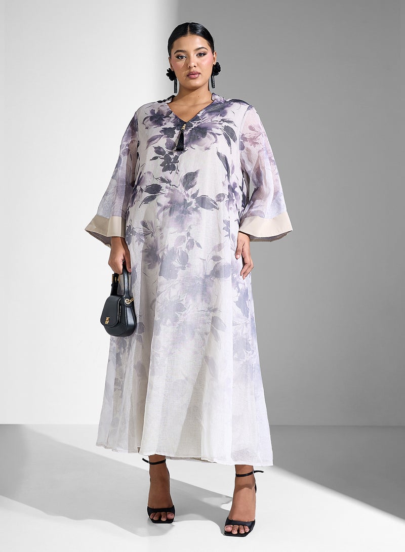 خزانة فستان قفطان بطبعة زهور - Image 4