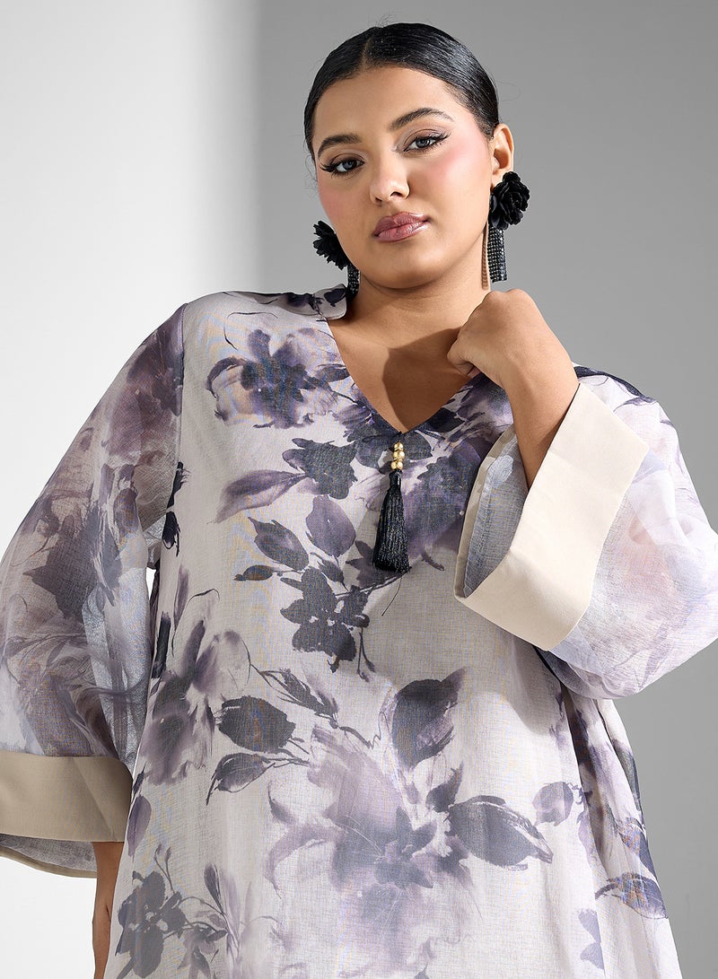 خزانة فستان قفطان بطبعة زهور - Image 3