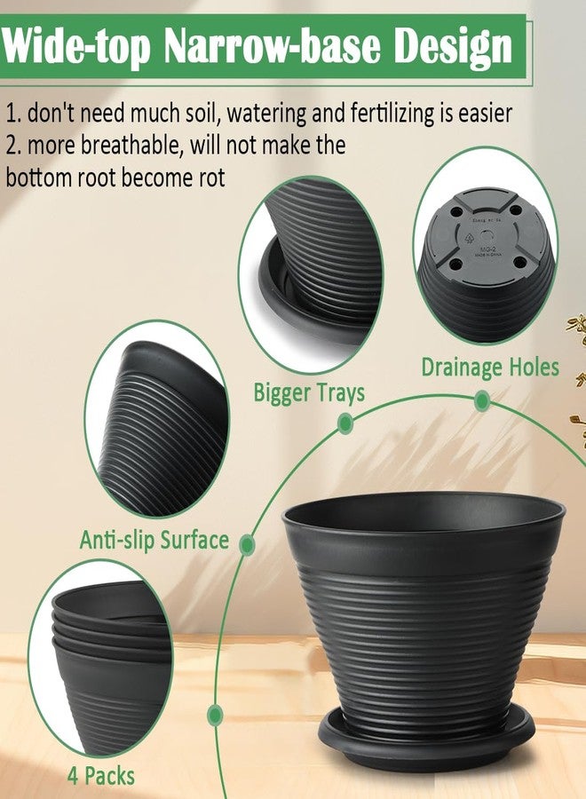 RooTrimmer 5 Pack 10 Inch Plant Pots with Drainage Holes, Plastic Flower Pots with Saucer, Large Planters for Indoor Outdoor Garden, House Plants and Flowers, Black - Image 4