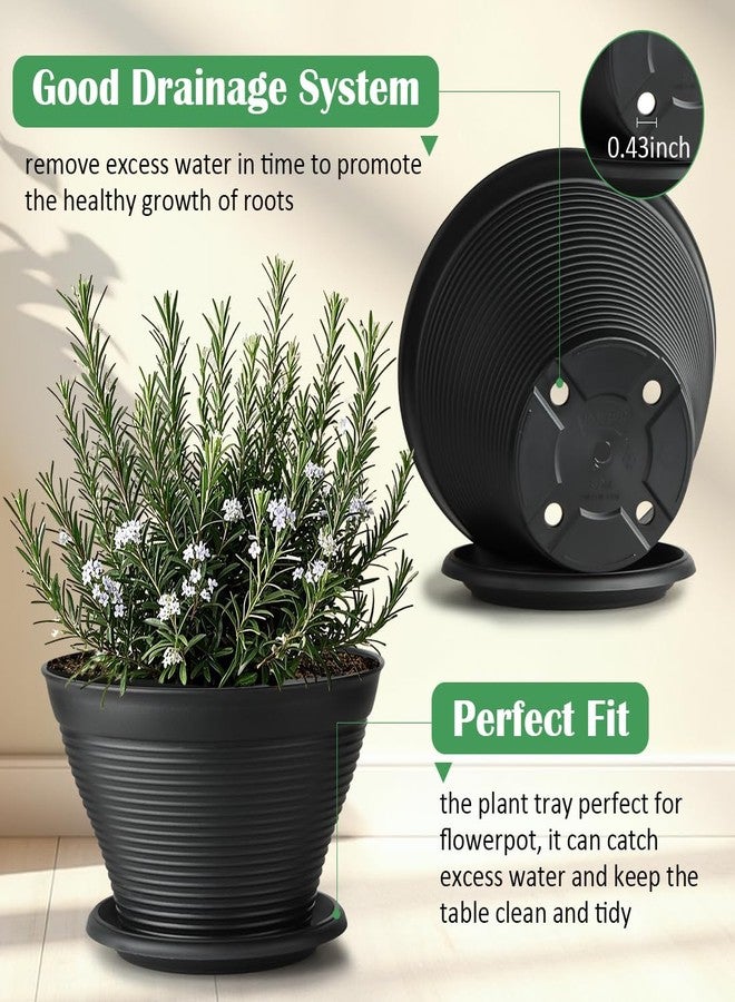 RooTrimmer 5 Pack 10 Inch Plant Pots with Drainage Holes, Plastic Flower Pots with Saucer, Large Planters for Indoor Outdoor Garden, House Plants and Flowers, Black - Image 3