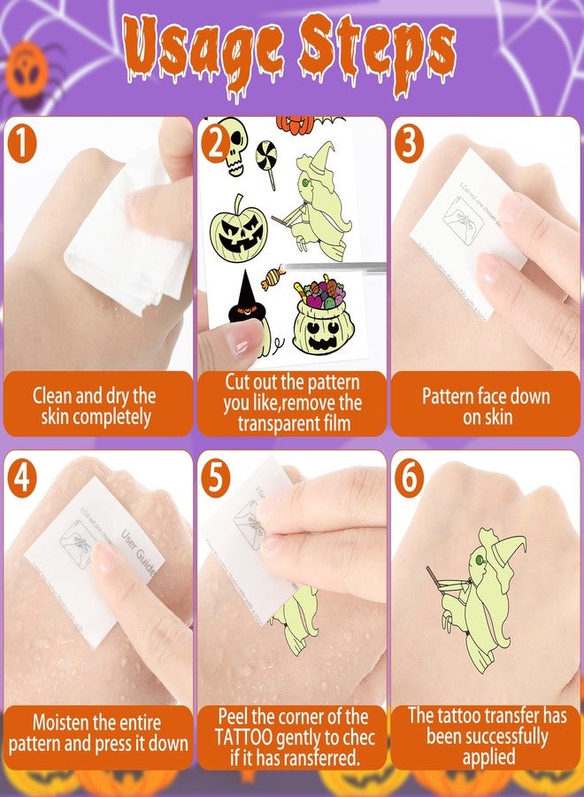Huskein 145 Styles Halloween Tattoos for Kids, 12PCS Halloween Luminous Tattoos, Glow in Dark Ghosts Pumpkin Fake Temporary Tattoos Stickers Bulk for Halloween Party Favors Accessories Supplies - Image 3