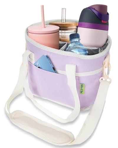 NoNa & Bee 4 Water Bottle Holder with Strap Family Size 4 Compartment Drink Bag Multiple Tumbler Carrier Caddy Adjustable Fits Large Small Drinks Hands Free Wont Tip Over in Car Lavender - Image 1