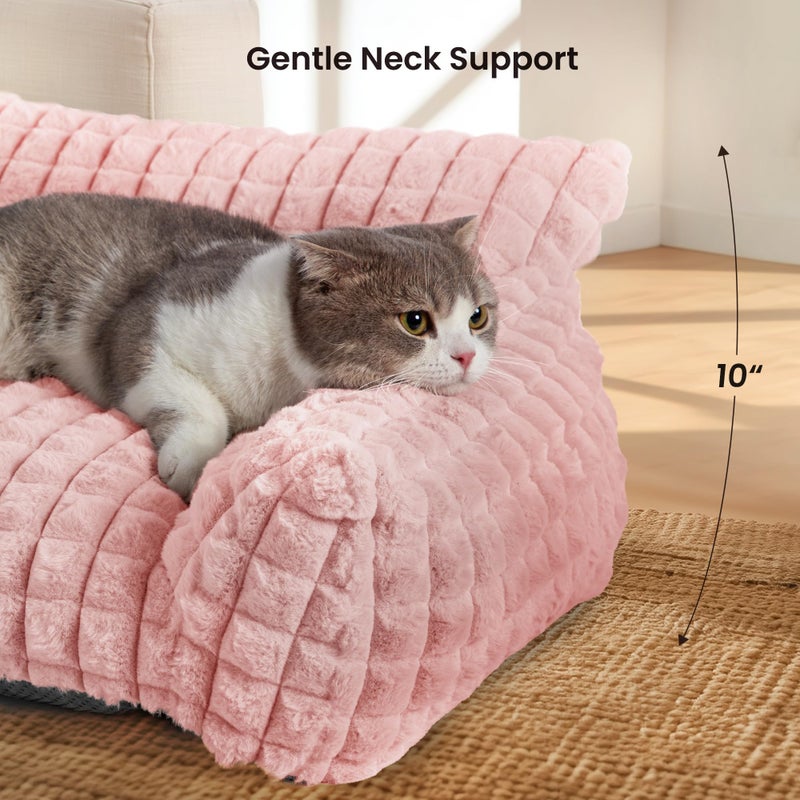 blunique Cute Small Dog Couch Bed â€“ Supportive & Fluffy Pet Sofa with Faux Rabbit Fur Washable Cover in 3D Diamond Pattern, 30" Pink - Image 3