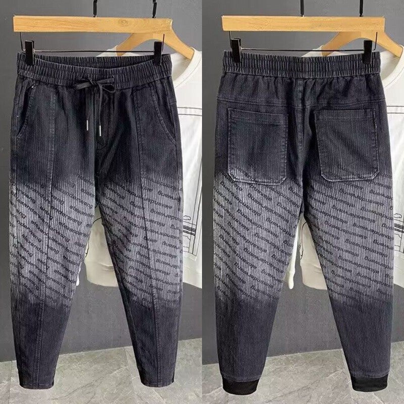 Mens Spring and Summer Vintage Jeans Loose Straight Casual Trendy Stylish Cropped Pants Versatile 7770 [high quality] black