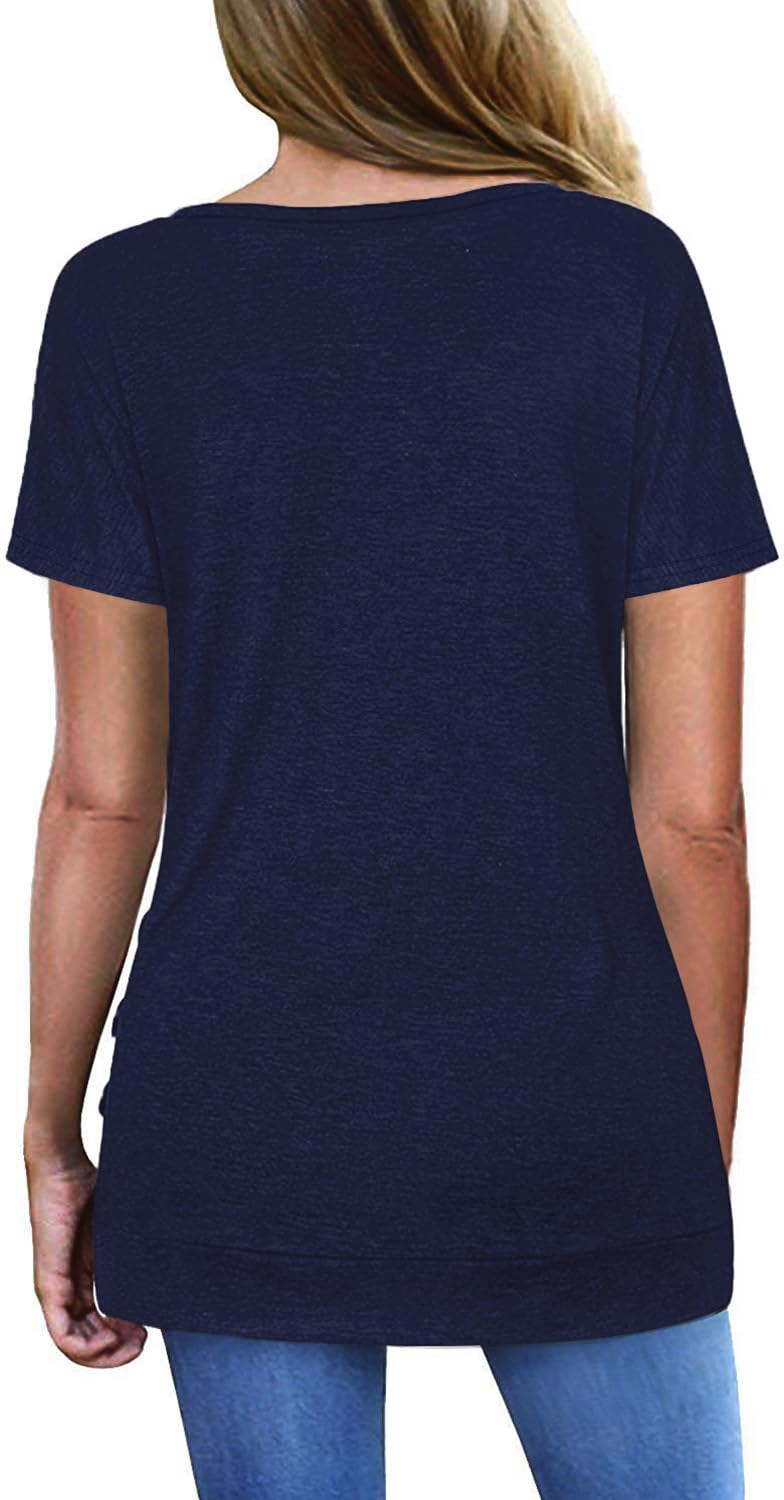 Jescakoo Womens Tops Short Sleeve V Neck Tunic T Shirt Solid Loose Fitting Navy Blue M - Image 2