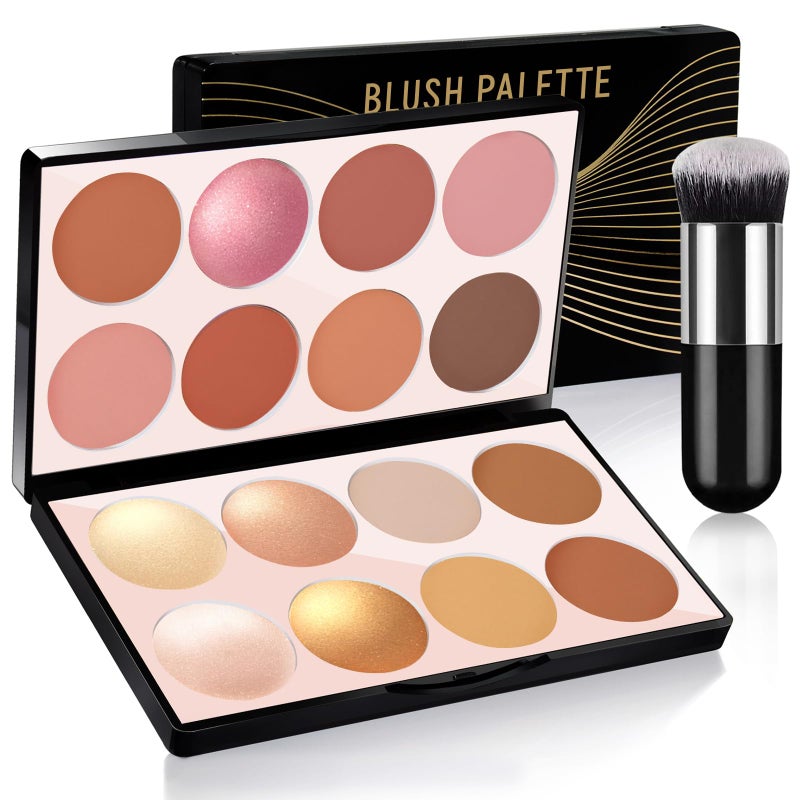 HOSAILY 16 Colors Blush Contour Highlighter Makeup Palette, All-in-One Shimmer Silky Matte Mineral Blush Powder Palette, Face Sculpting Bronzer Blusher Illuminator for a Natural Glowing - Image 1