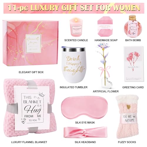 Beferr Birthday Gifts for Women Self Care Gifts Get Well Soon Gifts, Rose Relaxing Spa Gifts Basket Care Package, Luxury Flannel Blanket, Thanksgiving Christmas Gifts for Mom Her Grandma Friend Sister Wife - Image 2