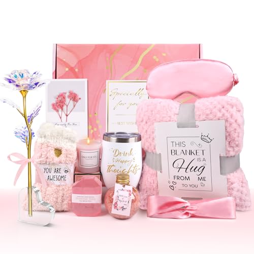 Beferr Birthday Gifts for Women Self Care Gifts Get Well Soon Gifts, Rose Relaxing Spa Gifts Basket Care Package, Luxury Flannel Blanket, Thanksgiving Christmas Gifts for Mom Her Grandma Friend Sister Wife - Image 1