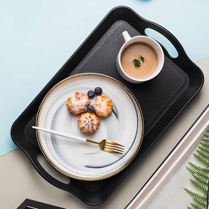 Cedilis 3 Pack Black Serving Trays with Handles,16 x 11IN Rectangular Non Skid Multi-Purpose Plastic OttomanTray for Restaurant, Parties, Coffee Table, Kitchen - Image 5