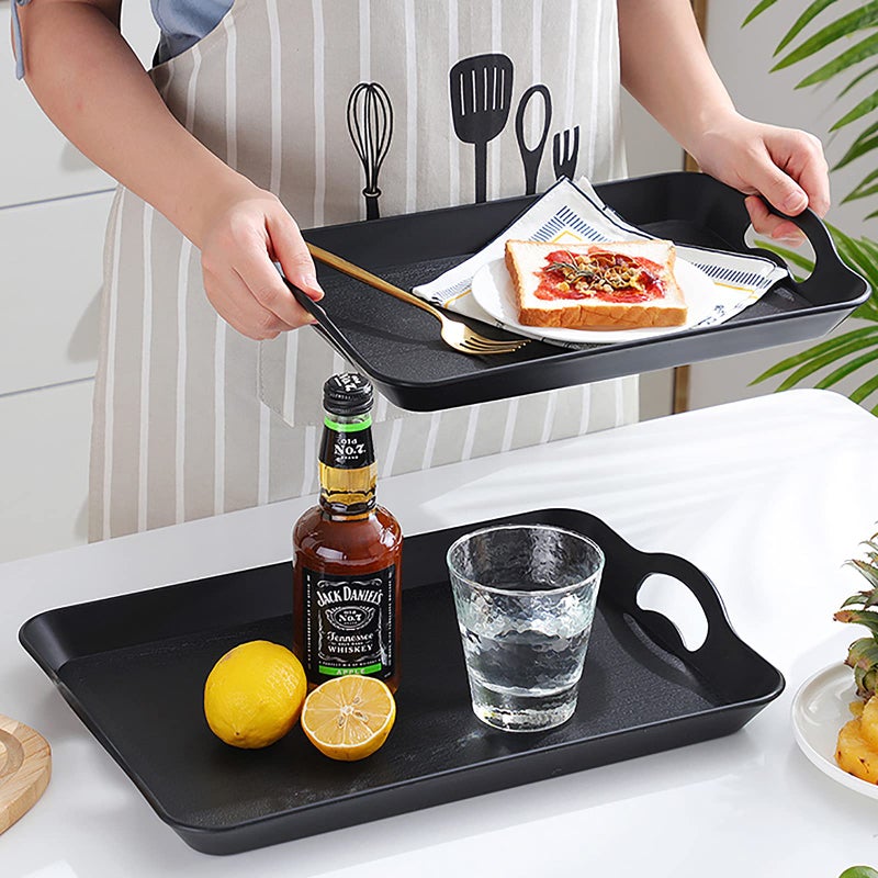 Cedilis 3 Pack Black Serving Trays with Handles,16 x 11IN Rectangular Non Skid Multi-Purpose Plastic OttomanTray for Restaurant, Parties, Coffee Table, Kitchen - Image 4