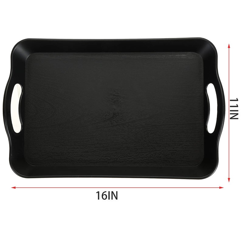 Cedilis 3 Pack Black Serving Trays with Handles,16 x 11IN Rectangular Non Skid Multi-Purpose Plastic OttomanTray for Restaurant, Parties, Coffee Table, Kitchen - Image 2
