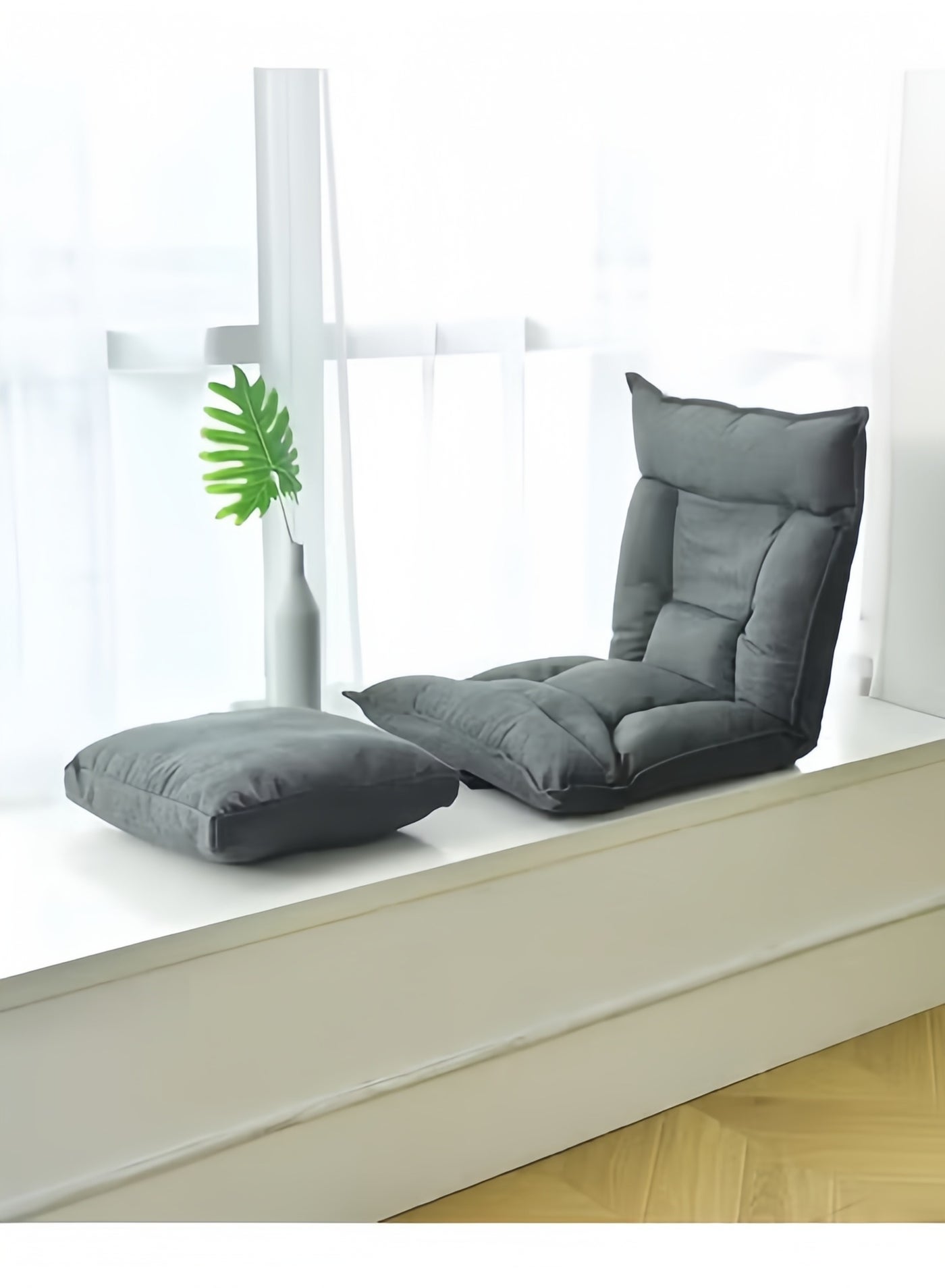Lazy chair with Back Support, 6-Position Adjustable Lounge Chair Gaming Floor Chair for Adults & Kids Foldable Meditation Chair Legless Grey 60x55x58 cm