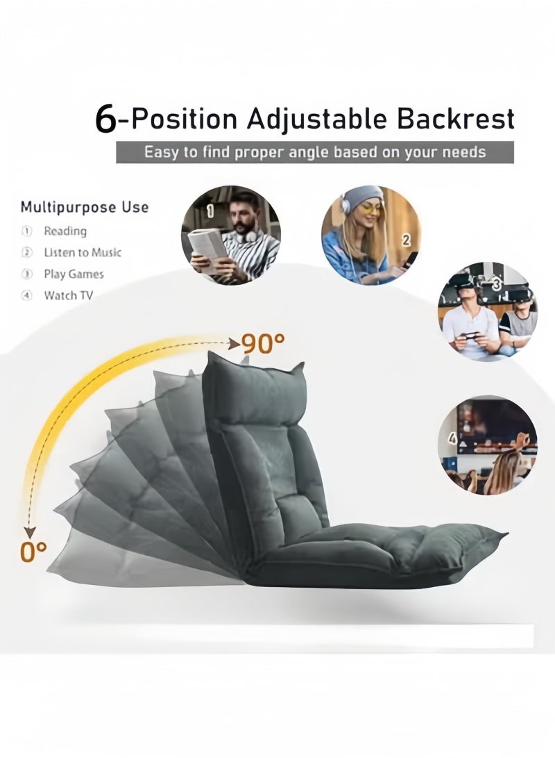 GGEROU Lazy chair with Back Support, 6-Position Adjustable Lounge Chair Gaming Floor Chair for Adults & Kids Foldable Meditation Chair Legless Grey 60x55x58 cm  - Image 3