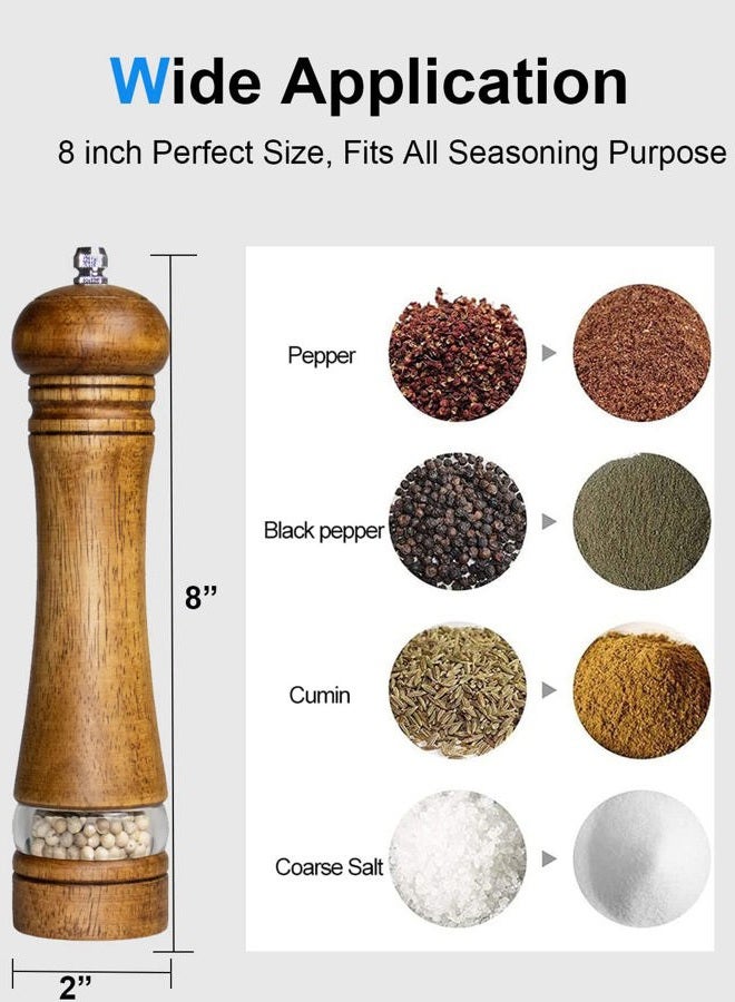 TooWoom Pepper Grinder Wood, Clear Design Wooden Pepper Mill, 8 inch Ultra Durable Adjustable Coarseness Salt and Pepper Grinder, Ceramic Grinding Pepper Mill Refillable for Black Pepper, Salt - Image 5