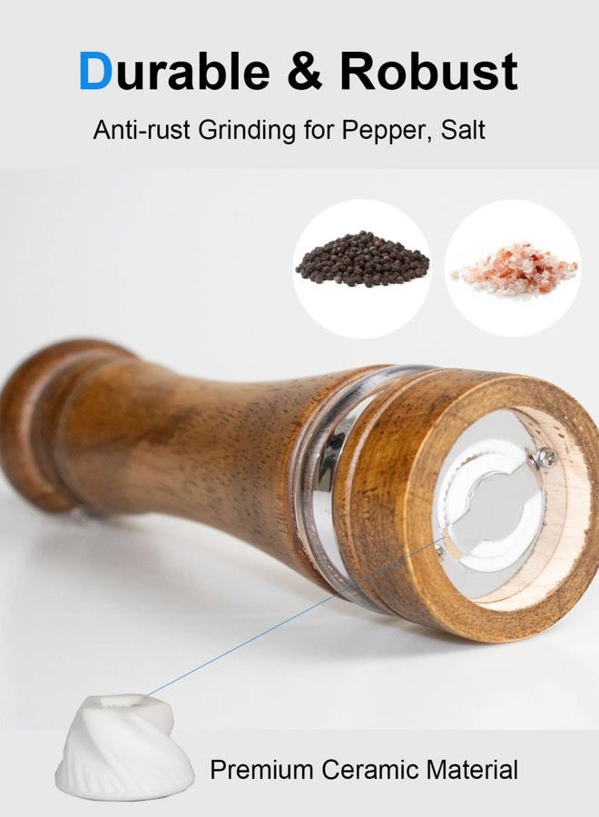 TooWoom Pepper Grinder Wood, Clear Design Wooden Pepper Mill, 8 inch Ultra Durable Adjustable Coarseness Salt and Pepper Grinder, Ceramic Grinding Pepper Mill Refillable for Black Pepper, Salt - Image 3