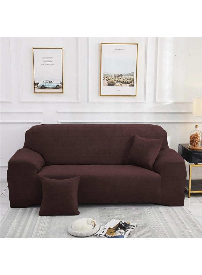 غطاء أريكة Lukzer Universal ثلاثي المقاعد، 280 جرام لكل متر مربع، غطاء ناعم الملمس لحماية الأريكة مع غطائين للوسائد (نمط مربع بني منسوج/180-230 سم/قماش جاكار) SC-052-03