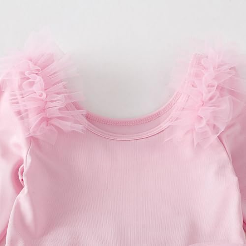 KARETT Toddler Tutu with Long Sleeve Ballerina Dance Outfits Ballet Leotards for Girls Pink Rosy 1-2Y - Image 4