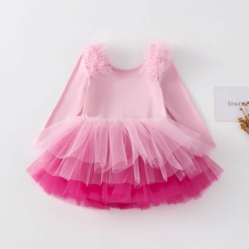 KARETT Toddler Tutu with Long Sleeve Ballerina Dance Outfits Ballet Leotards for Girls Pink Rosy 1-2Y - Image 3