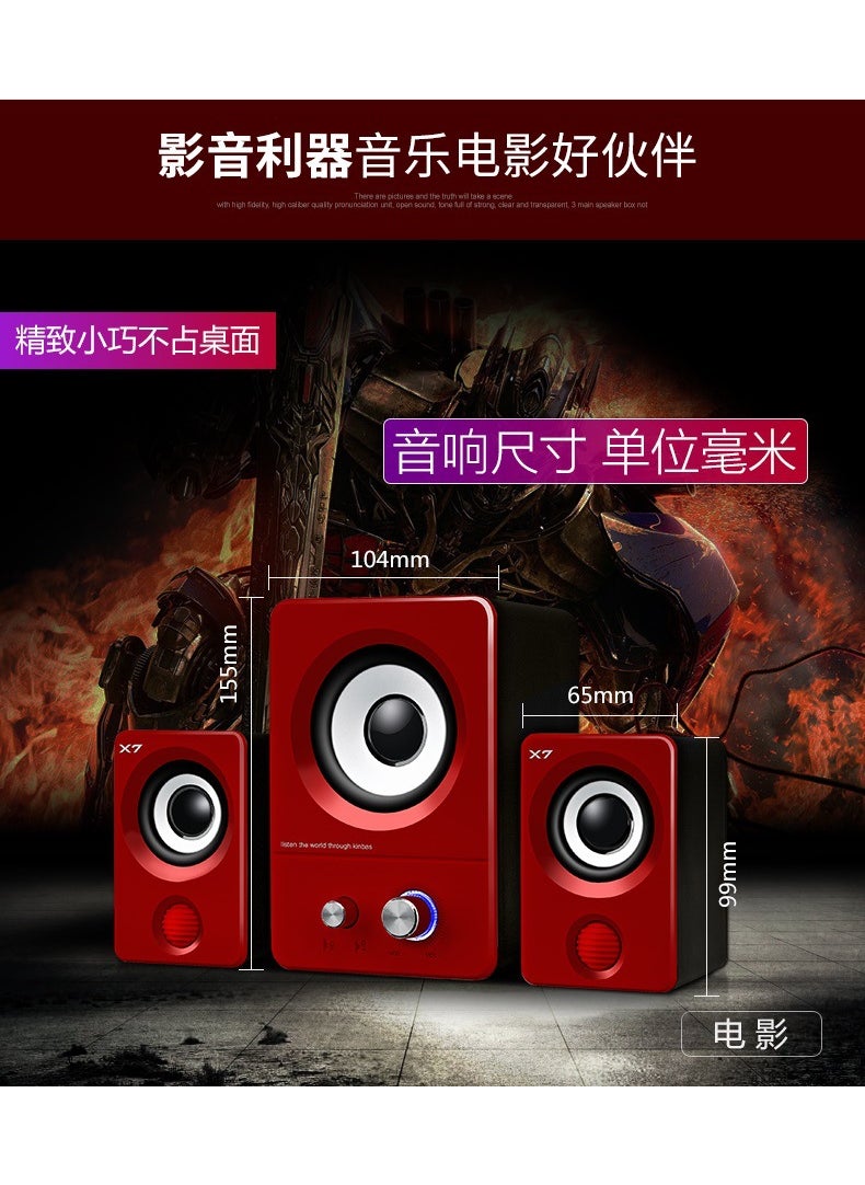 Generic - X7 Bluetooth Speaker 2.1 Subwoofer PC Sound SystemWired Bluetooth Dual-purpose version Red Wired Bluetooth Dual-purpose version Red - Image 1