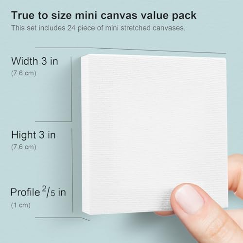 AUREUO Mini Stretched Canvas - 3x3 Inch/24 Pack - 2/5 Inch Profile Small Square Canvas - Gift Set Bulk Pack Canvases for Acrylic Painting & Craft - Image 2