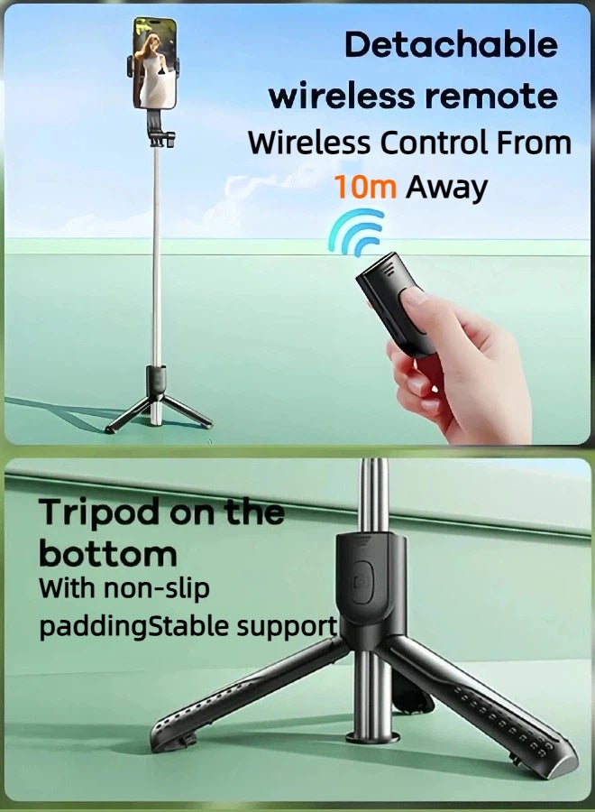 REMAX Mini Pocket Selfie Stick Tripod, 0.8m Extendable Aluminum Alloy Tripod, 360° Rotation Adjustment, With Bluetooth 5.2 Charging Remote Control, Compatible With iPhone/Android/GoPro, Suitable For TikTok Live Streaming/Travel/Vlog/Video And Photo Shooting, Black. - Image 2