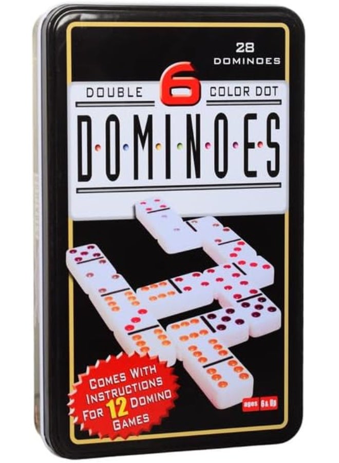 Dominoes Double Six Dominoes Set – Classic Polka Dot Color Dot Tiles Game for Kids & Adults | 28 Durable Dominoes with Multi-Colored Pips | Family Game Night, Party, Travel, and Educational Fun - Image 1