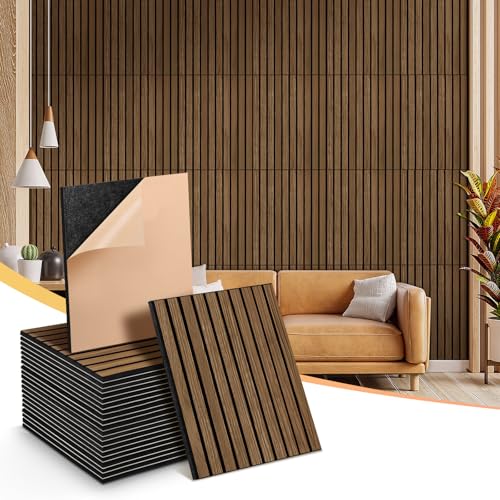 laapee Acoustic Wall Panels 24 Pack, Covers 32 Sq Ft - 16"x12"x0.4" Self-Adhesive Walnut Soundproof Panels for Home Studio & Professional Office - Image 1