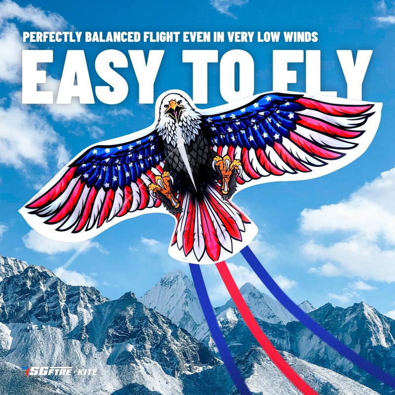 SGftre Complete Kite with Handle, Line & Accessories,Easy to Fly for Kids & Adults, Perfect for Beach, Park, Family Outdoor Activities (Eagle Flag, 1) - Image 3