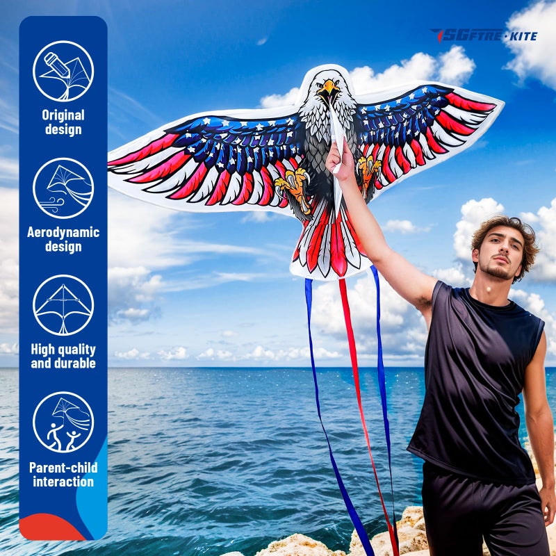 SGftre Complete Kite with Handle, Line & Accessories,Easy to Fly for Kids & Adults, Perfect for Beach, Park, Family Outdoor Activities (Eagle Flag, 1) - Image 2