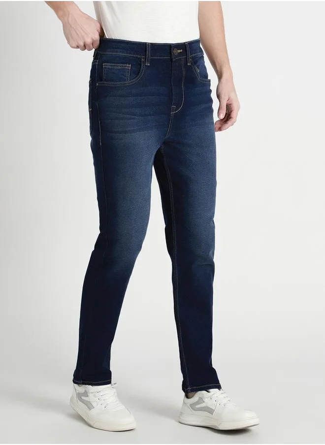 دينيس لينغو Men's Dark Blue Straight Fit Twill Jeans