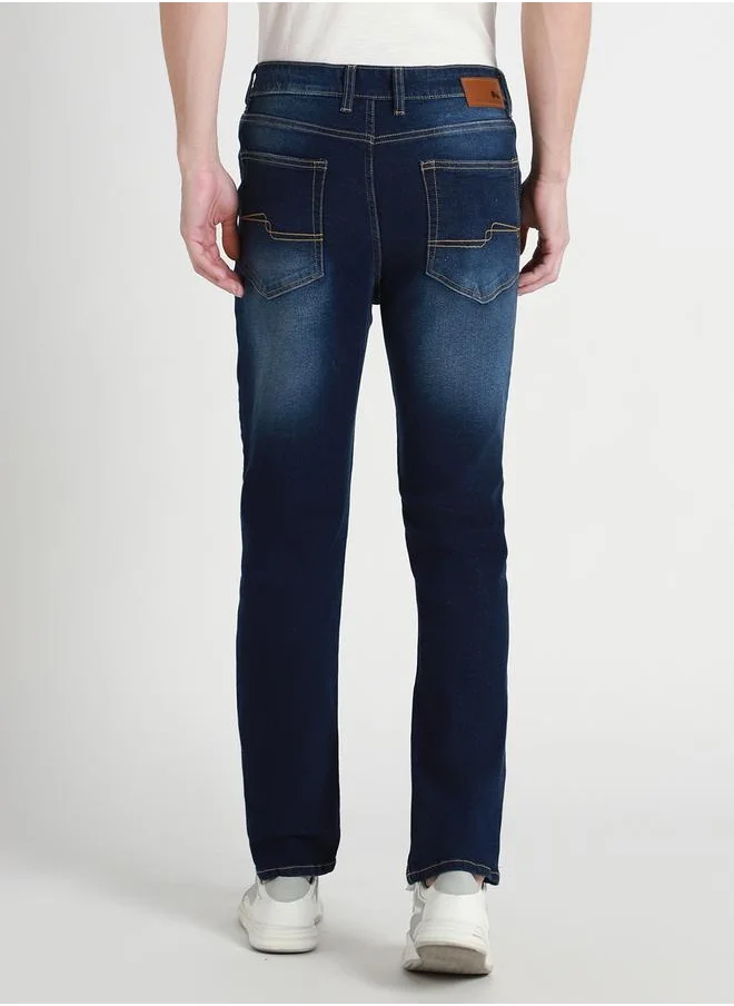 دينيس لينغو Men's Dark Blue Straight Fit Twill Jeans