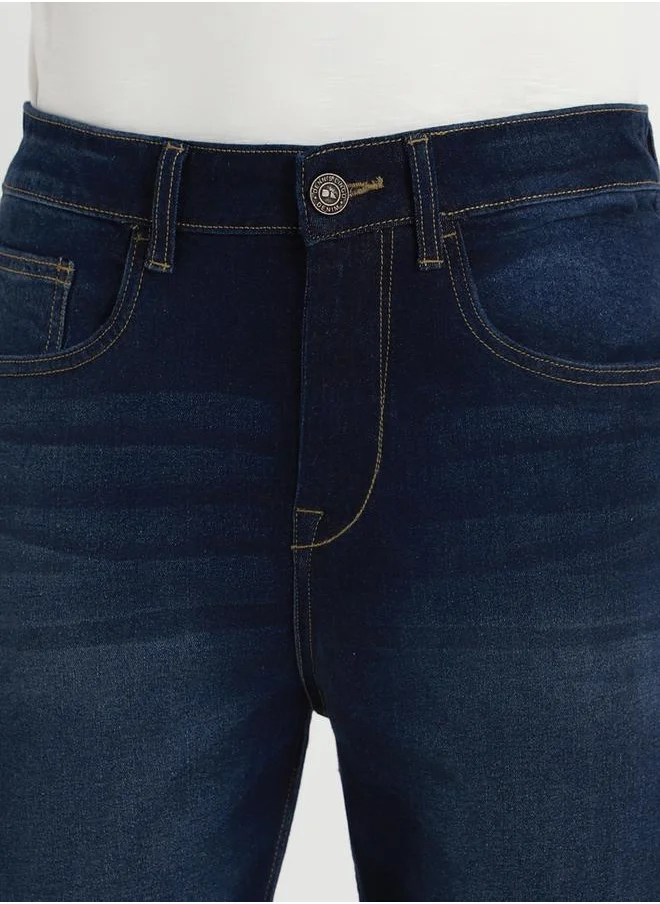 دينيس لينغو Men's Dark Blue Straight Fit Twill Jeans