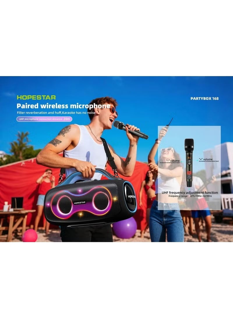 HOPESTAR PARTYBOX 168 400W Portable Party & Karaoke Speaker with AI Sound Enhancement, 24-Bit HiFi Audio, Dual Wireless Microphones, RGB Lighting, 32000mAh Removable Battery, Bluetooth 5.3, IPX5 Waterproof – Perfect for Outdoor Parties, Camping & Home Entertainment - Image 5